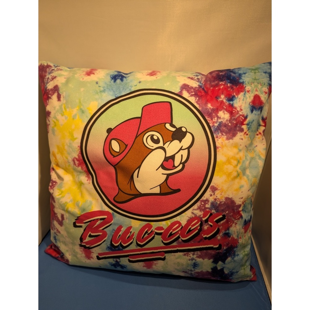 Buc-ee's Bucees Beaver 18" x 18" Large Throw Pillow Accent Tie Dye